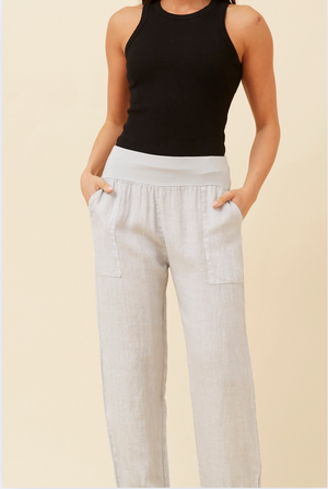 Bottega Moda Linen Pant in Perla Silver