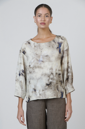 Naturals by O & J Boat Neck Top in Emperador Print