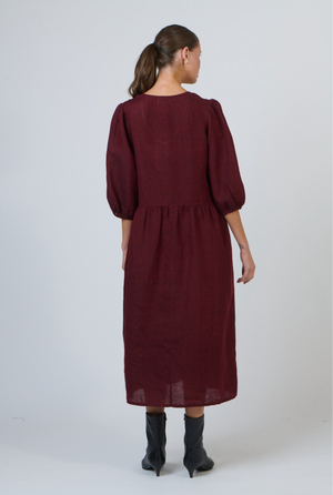 Naturals by O & J V Neck Seamline Dress with sleeves in Redwood