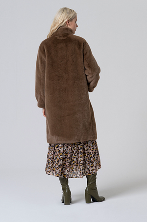 Surkana Teddy effect coat with high collar in Khaki