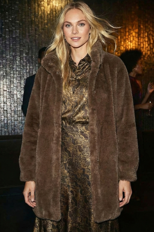 Surkana Teddy effect coat with high collar in Khaki