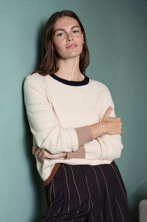 Surkana Knit sweater with contrasting details in Ecru