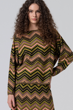 Surkana Knitted Zig Zag Top with lurex in Green