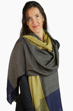 Tradition Textiles Wool Woven Semi Block Scarf in Mustard