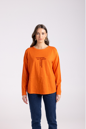 Two T's Crew Logo Tee in Tangerine