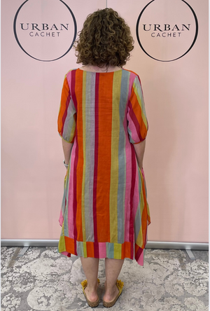 Au Hasard D'un Voyage Rainbow Stripe Dress