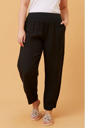 Bottega Moda Linen Pant in Black