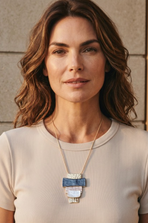 Blue Scarab Iris Necklace in Slate