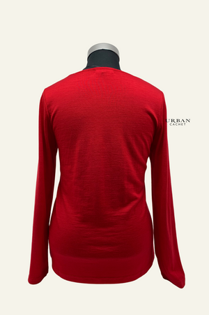 Ebony Merino Wool Self Trim V Neck Top in Ruby