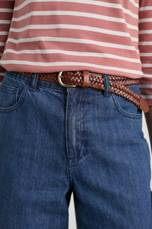 Seasalt Cornwall Intertwined Woven Leather Belt in Tan