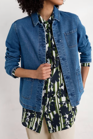 Seasalt Cornwall Wren Flutter Shirt in Camellia Stripe Forest Green