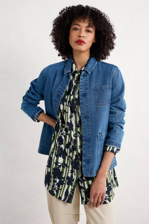 Seasalt Cornwall Wren Flutter Shirt in Camellia Stripe Forest Green