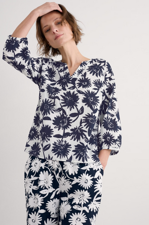 Seasalt Cornwall Poolfield Printed Trousers in Daisy Shadow Inkwell