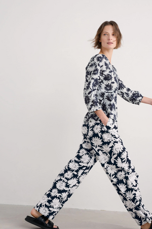 Seasalt Cornwall Poolfield Printed Trousers in Daisy Shadow Inkwell