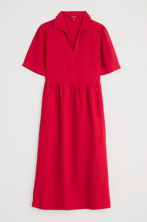 Seasalt Cornwall Fen Violet Linen Midi Dress in Scarlet