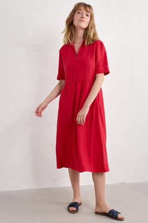 Seasalt Cornwall Fen Violet Linen Midi Dress in Scarlet