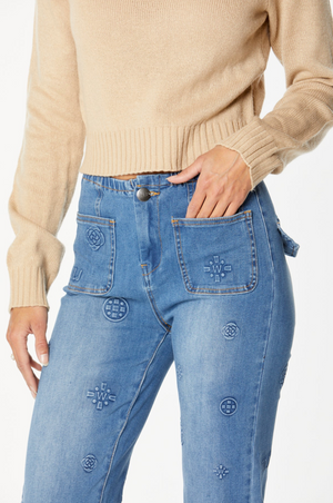 New London Jeans Epping Stretch Waist Relaxed Straight Crop Jean in Basic Blue