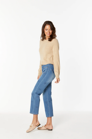 New London Jeans Epping Stretch Waist Relaxed Straight Crop Jean in Basic Blue