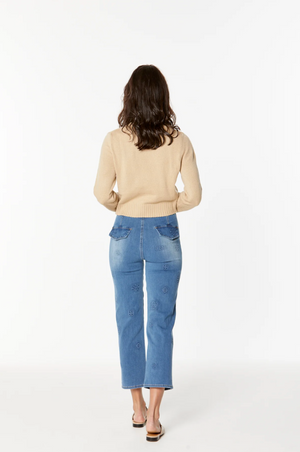 New London Jeans Epping Stretch Waist Relaxed Straight Crop Jean in Basic Blue