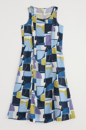 Seasalt Cornwall Sleeveless Grass Wave Dress in Block Shapes Bilberry