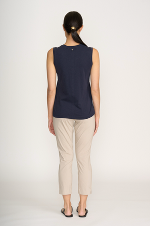 Foil Fuss Free Taper Trapeze Capri Pant in Sand