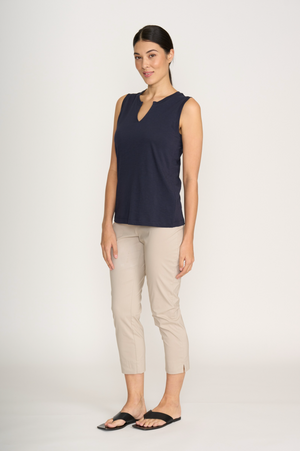 Foil Fuss Free Taper Trapeze Capri Pant in Sand