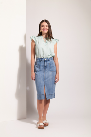 Foil Jean Queen Skirt in Blue Wash