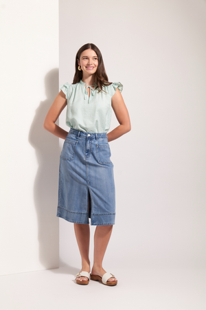 Foil Jean Queen Skirt in Blue Wash