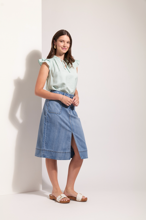 Foil Jean Queen Skirt in Blue Wash