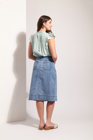 Foil Jean Queen Skirt in Blue Wash