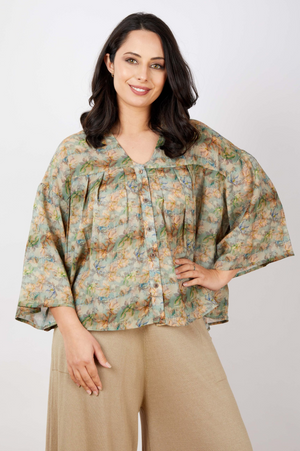 JJ Sisters Pleat Shirt in Meadow Watercolour