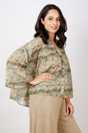 JJ Sisters Pleat Shirt in Meadow Watercolour