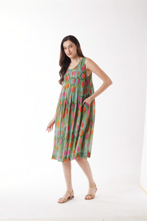 Au Hasard D'un Voyage Carnaval Sleeveless Swing Dress in Mint Sorbet