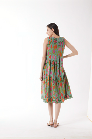 Au Hasard D'un Voyage Carnaval Sleeveless Swing Dress in Mint Sorbet