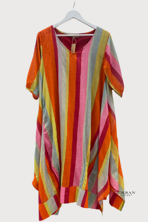 Au Hasard D'un Voyage Rainbow Stripe Dress