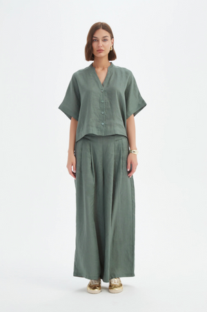 Tirelli Boxy Button Linen Shirt in Petrol