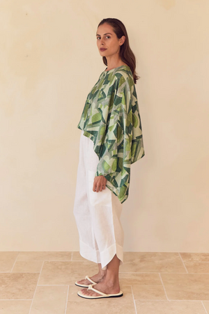 Tirelli Print Oversized Layer Top in Green Geometric