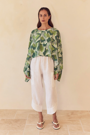 Tirelli Print Oversized Layer Top in Green Geometric