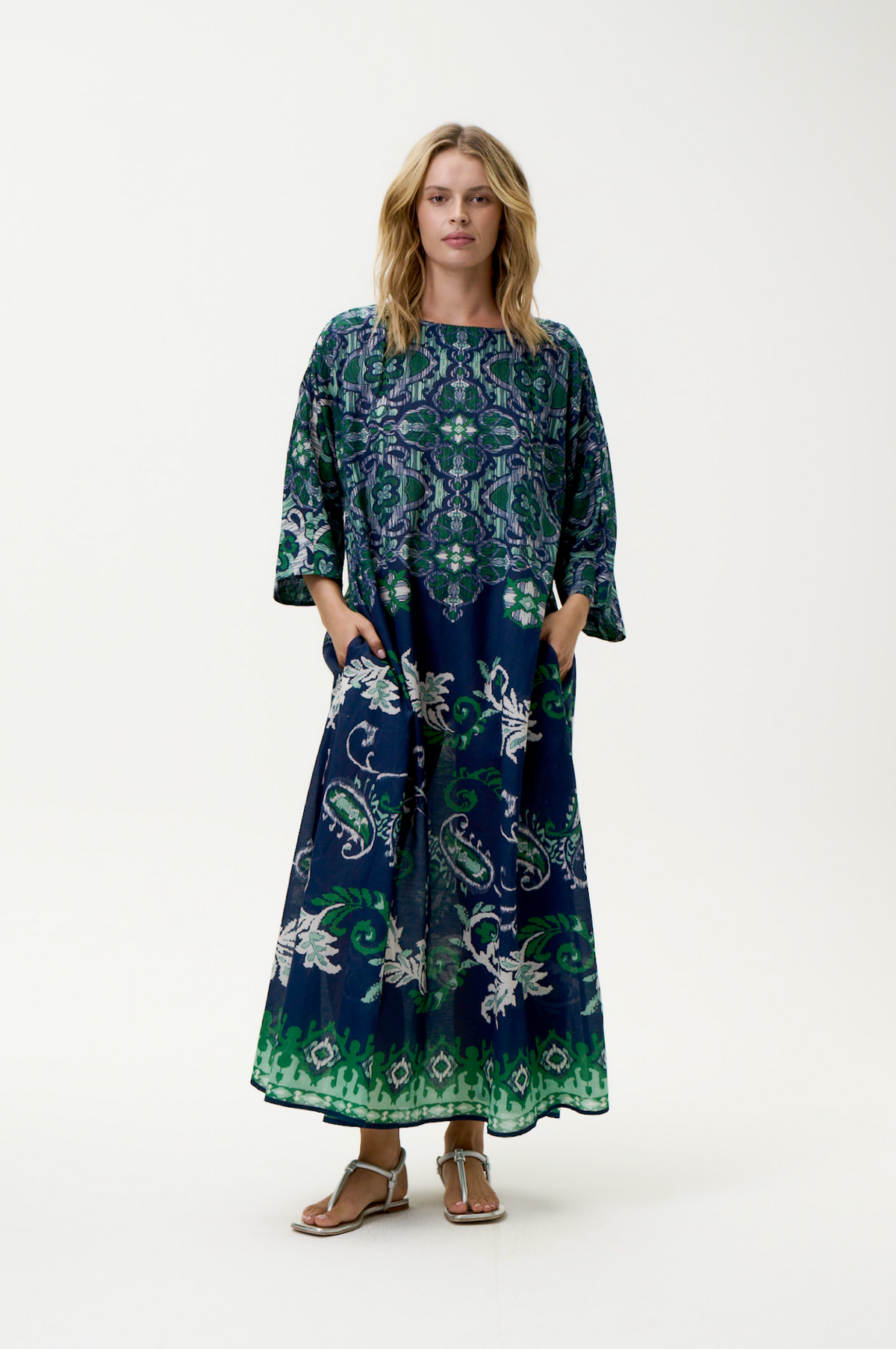 oneseason Jackie Print Isola Sushi Voile in Navy Green