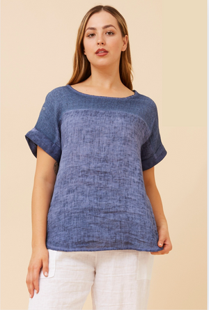 Bottega Moda Short Sleeve Solid Top in Navy