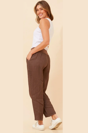 Bottega Moda Linen Pant in Bitter Chocolate