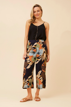 Caroline Morgan Crop Tropical Floral Print Wide leg pant