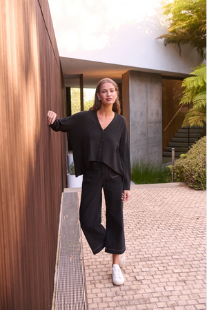 Namastai V Neckline Cardigan in Noir