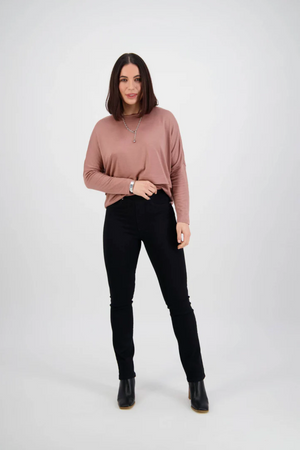 Vassalli Bay Pull on Slim Leg Full Length Pant in Black Denim