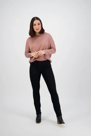 Vassalli Bay Pull on Slim Leg Full Length Pant in Black Denim