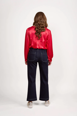 Vassalli Daily Straight Leg Ankle Grazer Jean in Blue Ink Denim