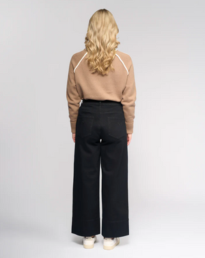 Vassalli Alley Wide Leg Ankle Grazer Jean in Black Denim