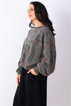 JJ Sisters Antique Floral Sweat in Charcoal