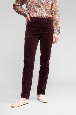 Vassalli Bay Cord Pull on Slim Leg Full Length Pant in Merlot BESTSELLERS