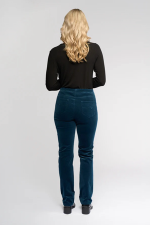 Vassalli Bay Cord Pull on Slim Leg Full Length Pant in Petrol BESTSELLERS